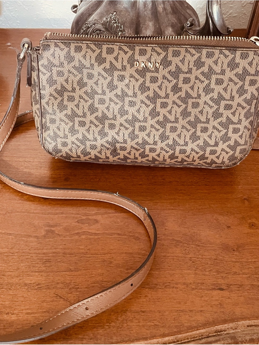 DKNY Monogram Crossbody in Brown/Tan